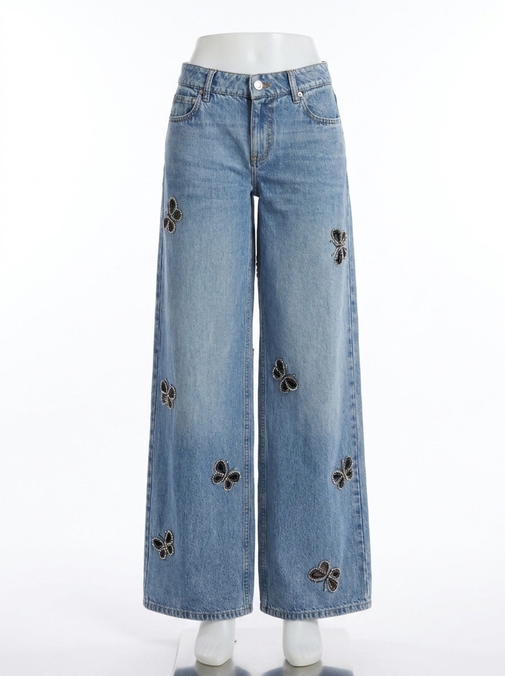 NEW ALICE + OLIVIA amazing embellished cutout jean in fiona vintage blue